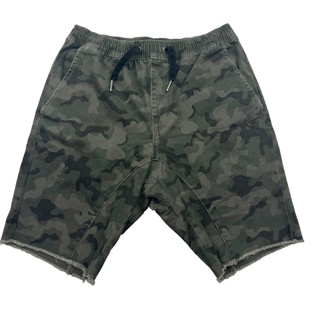 Zanerobe Shorts Men’s Size 32 Green Camo Pockets Drawstring Elastic Waist